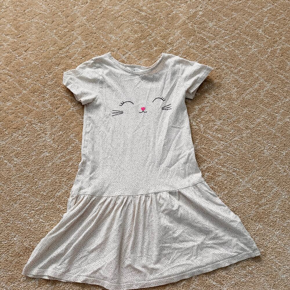 H&M Girl’s Cream Cat Face Polka Dot Short Sleeve Dress - 6-8